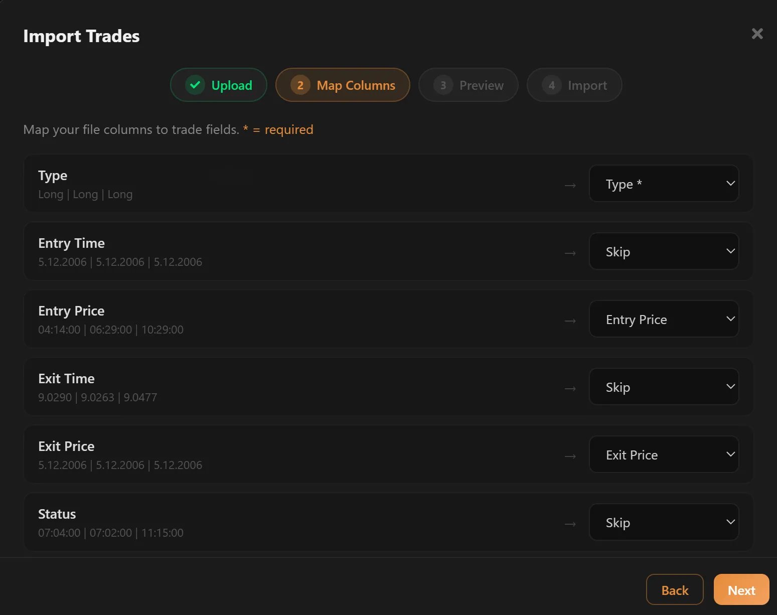 Import and Export Trading Data
