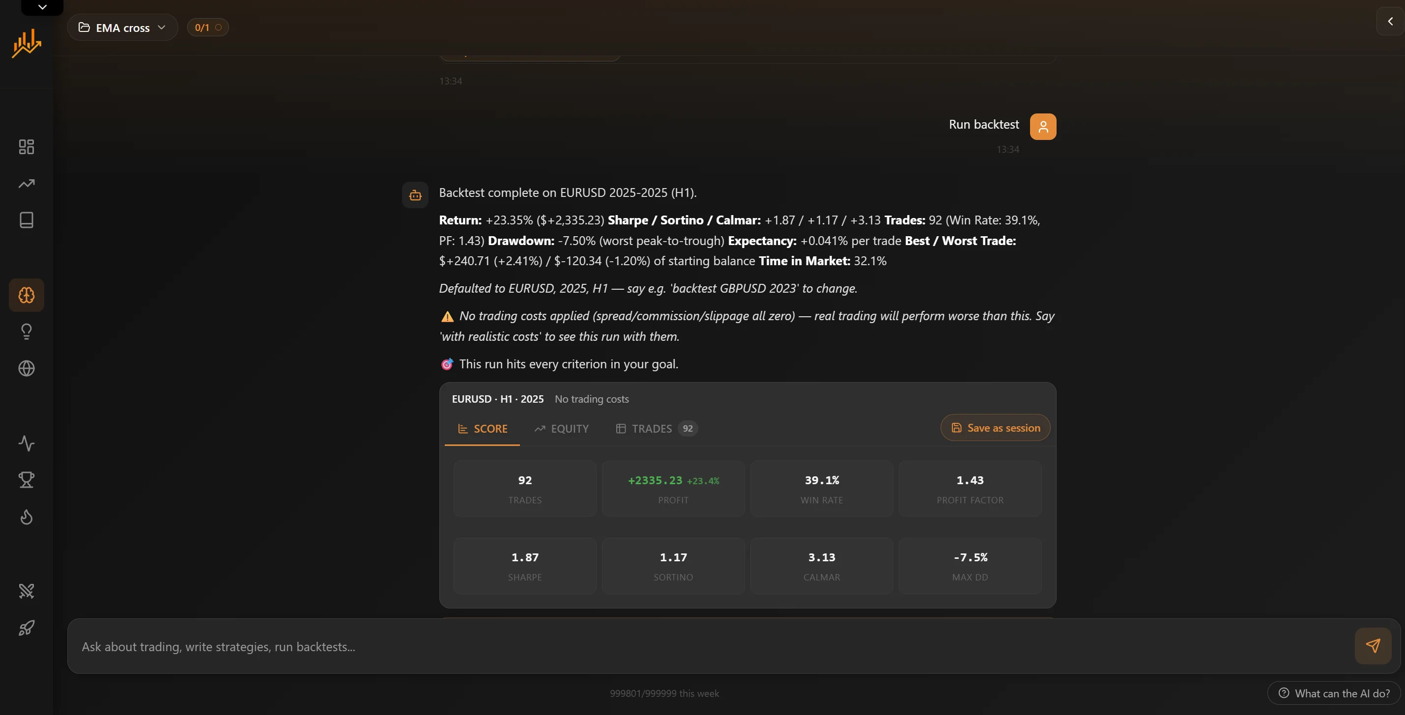 AI Chat with a strategy and its backtest result