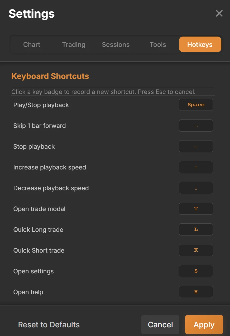 Hotkeys settings tab
